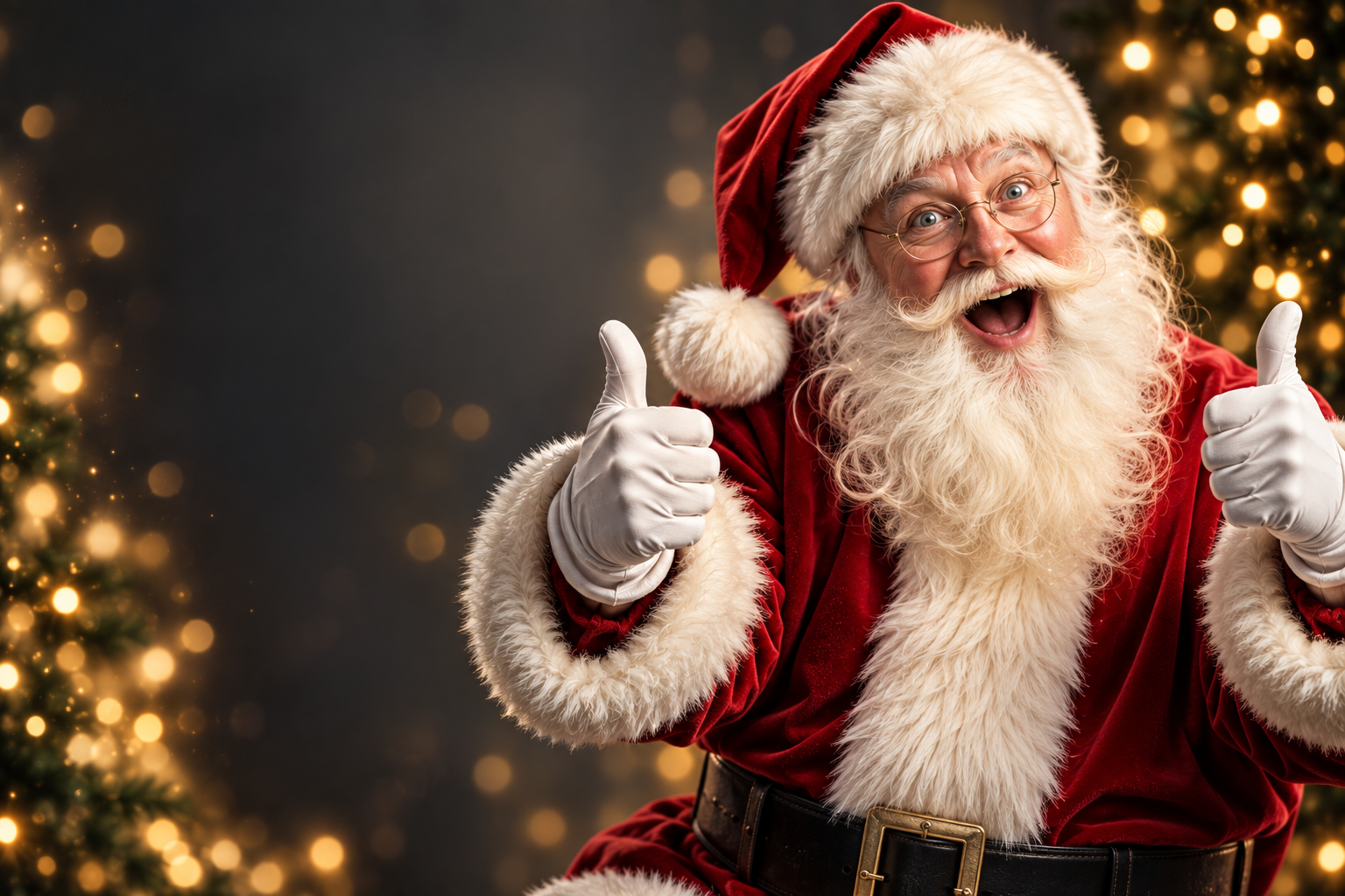 Fröhlicher Weihnachtsmann in einer warm leuchtenden Weihnachtswelt